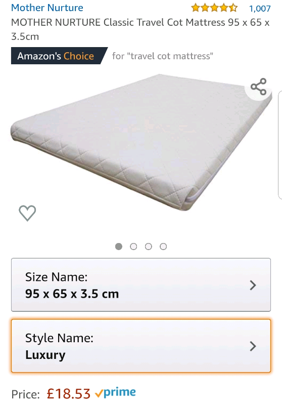 travel cot mattress 95 x 65